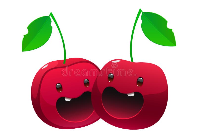 Bright Juicy Delicious Cherry Cartoon Two Face Stock Vector