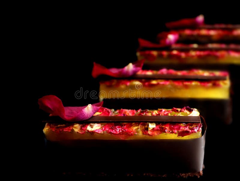 Glass Shaped Chocolate Dessert with Edible Rose Petals and