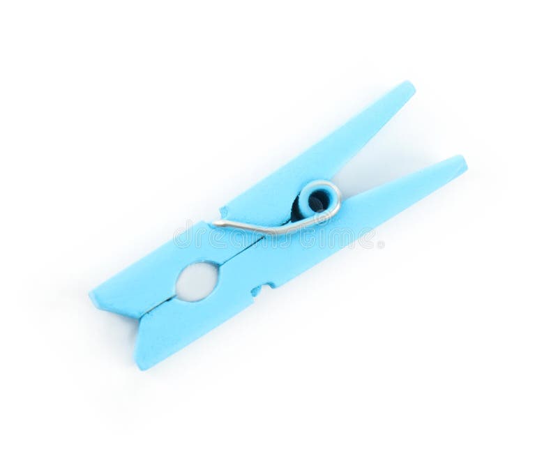Bright Light Blue Wooden Clothespin Isolated on White Stock Image