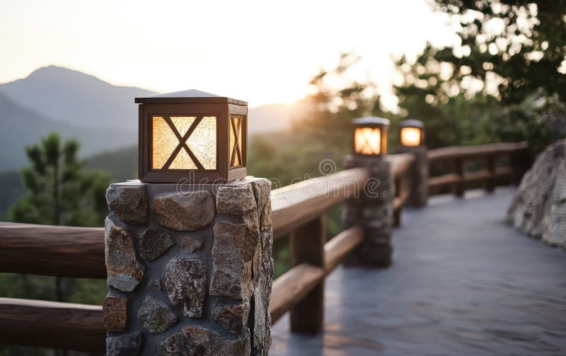 A bright light shines atop a textured stone pillar in a serene setting. royalty free stock images