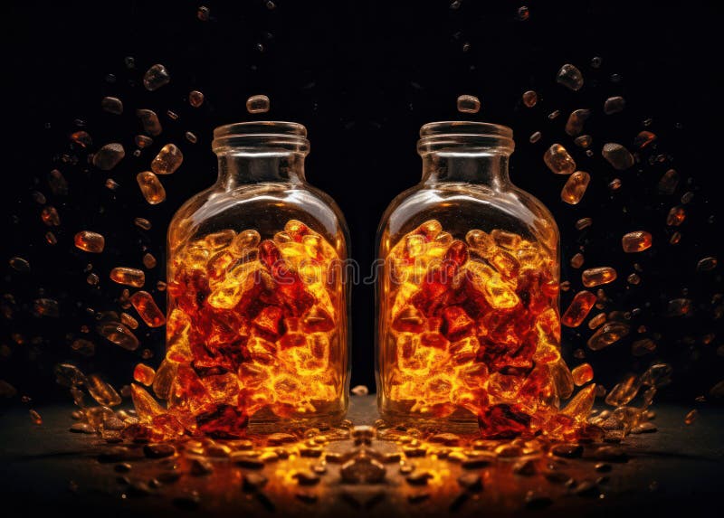 Bright luminous pills in a transparent container. power engineer. royalty free illustration