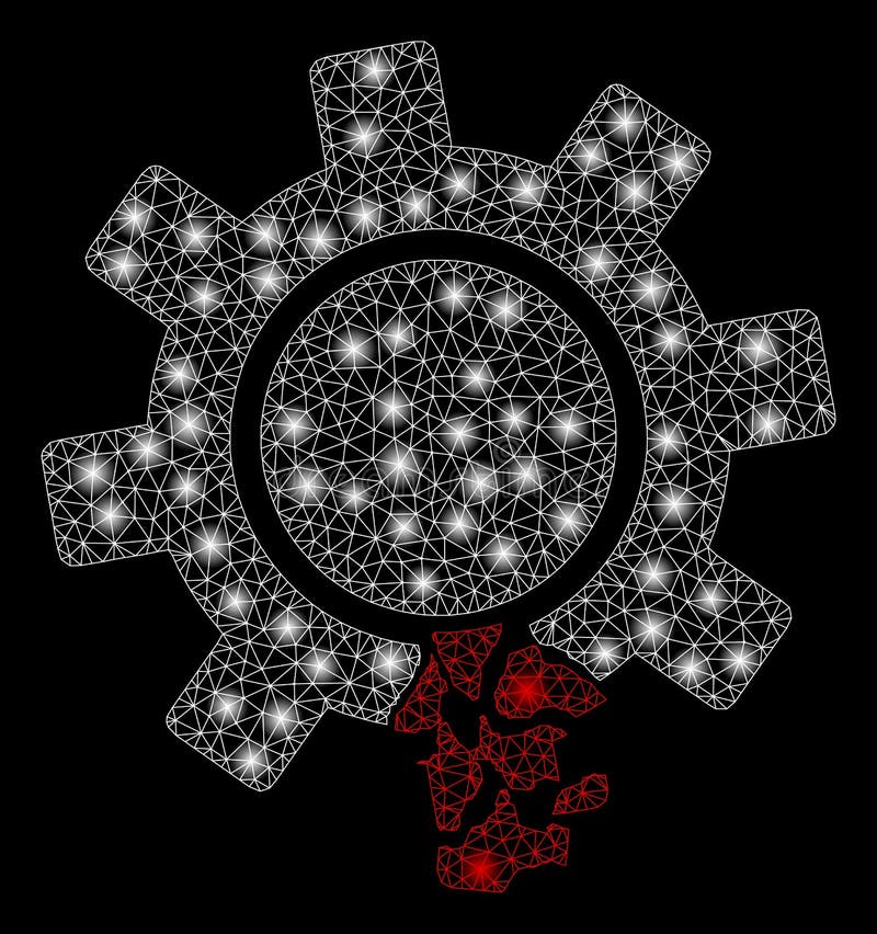 Bright Mesh Carcass Damaged Gear Tooth with Flash Spots Stock Vector