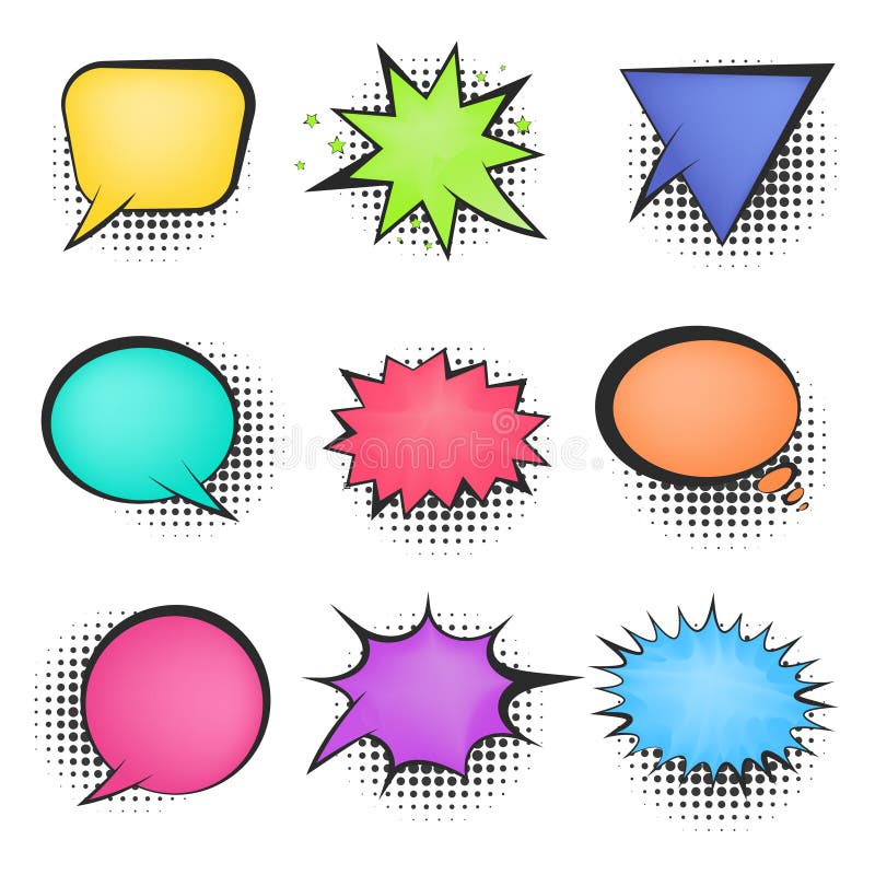 Bright mesh color retro comic speech bubbles vector illustration