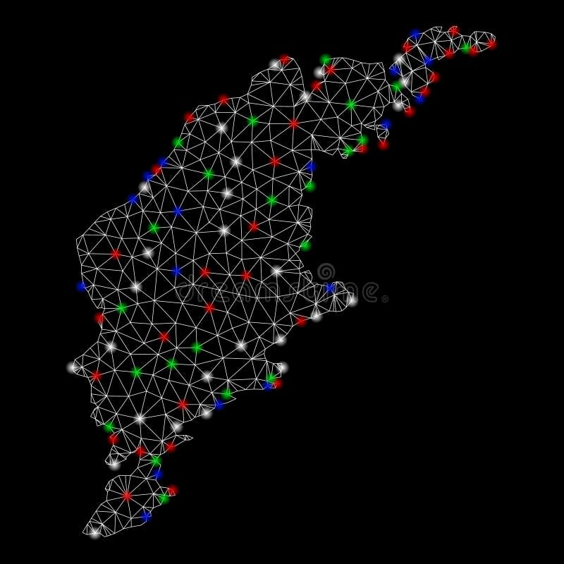 Bright Mesh Network Gotland Island Map with Flare Spots vector illustration