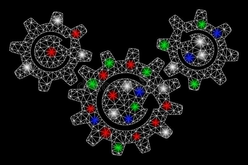 Bright Mesh Network Transmission Wheels Rotation with Light Spots stock illustration