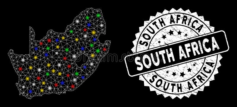 Bright Mesh Network South African Republic Map with Light Spots and
