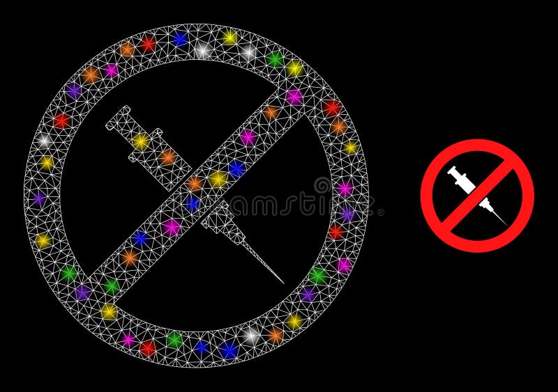 Bright Mesh Stop Vaccine Icon with Constellation Colorful Light Spots vector illustration