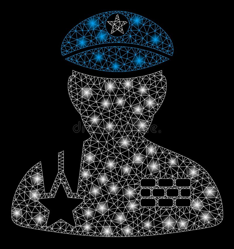 Bright Mesh Wire Frame Army General with Flash Spots vector illustration Bright Mesh Wire Frame Army General with Flash Spots vector illustration