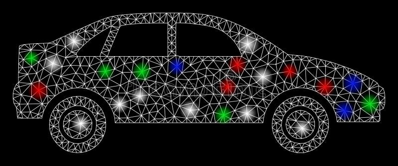 Bright Mesh Wire Frame Sedan Car with Flare Spots vector illustration