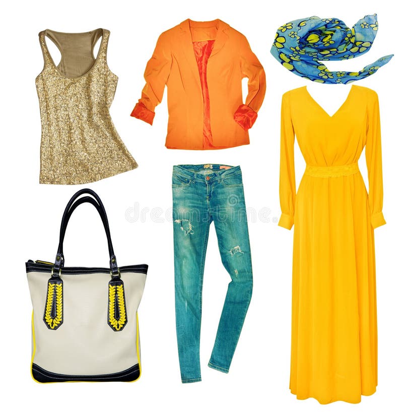 Set Of Trendy Womens Clothes. Outfit Of Woman Jacket, Royalty Free