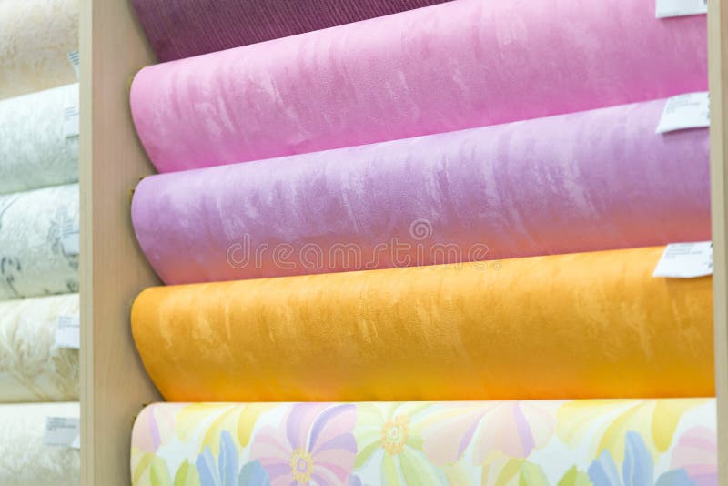 Bright Modern Wallpaper in Store of Finishing Materials Stock Image