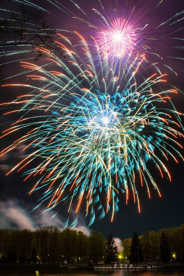 Bright Multicolored Fireworks Lights Stock Image Image of night