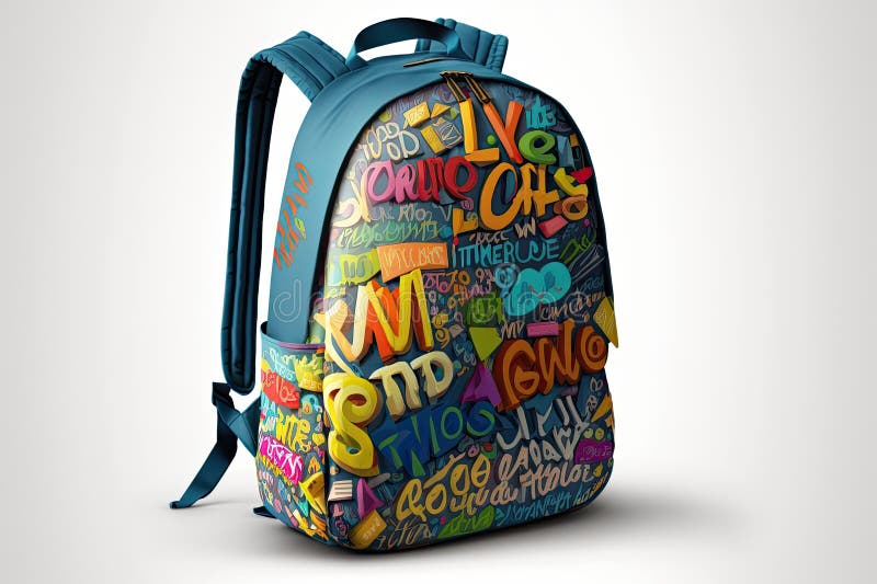 Bright multi-colored school backpack on a white background. Generative ai stock illustration