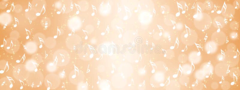 Bright Music Notes, Bokeh and Sparkles in Golden Background Banner