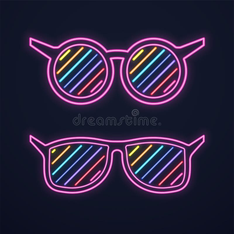 Bright Neon Glasses. Sunglasses or Club Glasses with Light on Dark