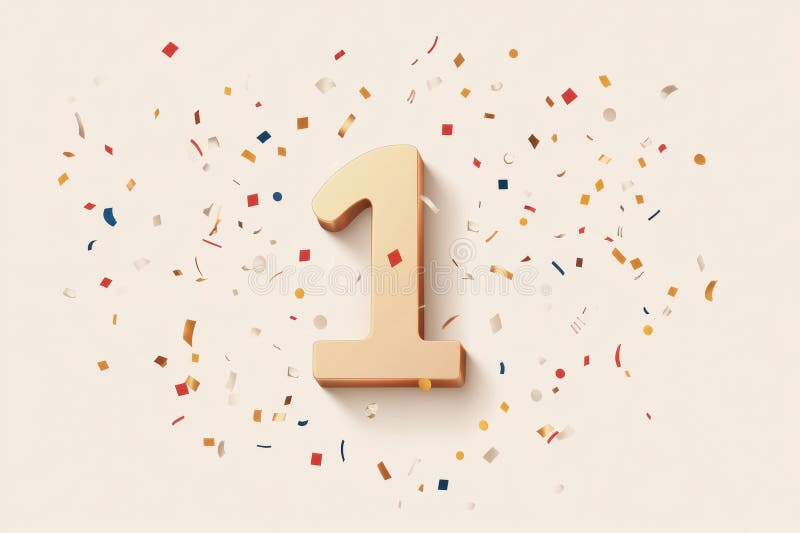 Modern playful number icon with confetti celebrating age in soft colors, creating a festive atmosphere for a joyful royalty free stock images