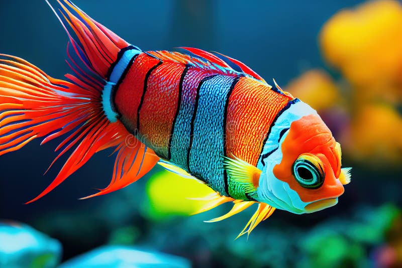 Bright Orange Beautiful Fish Swims Underwater. Striped Colorful Realistic  Fish. 3DDigital Illustration. AI-generated Stock Image - Image of life,  tropical: 265733879