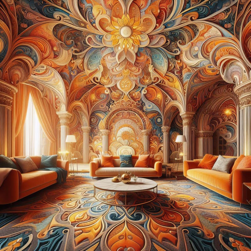 Bright orange carpet with a unique abstract desi rare odd royalty free stock image