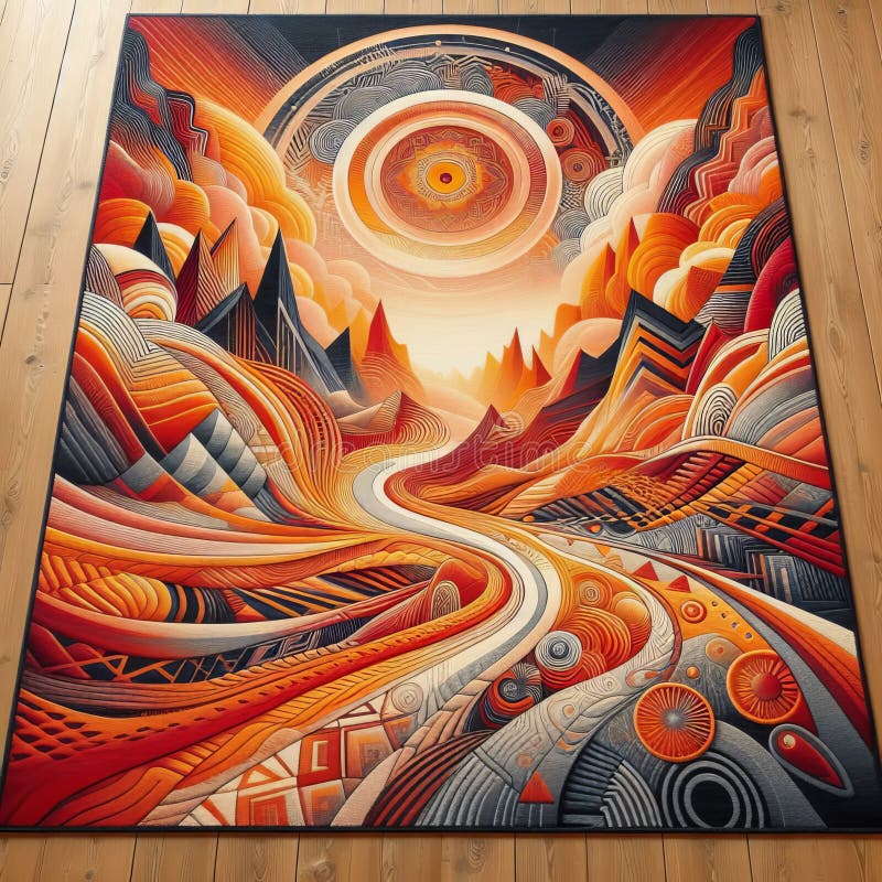 Bright orange carpet with a unique abstract desi rare odd stock image