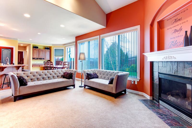 Bright Orange Color Scheme for Living Room Stock Image - Image of home