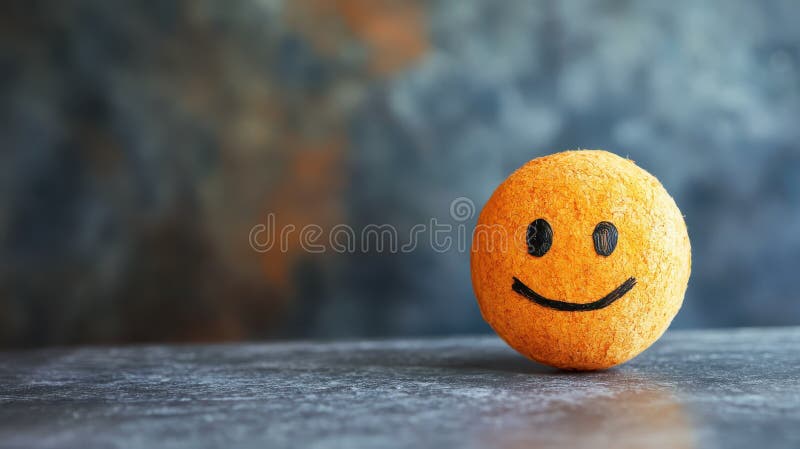 Bright Orange Smiley Face Ball on Textured Background Surface vector illustration