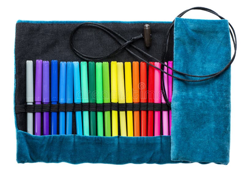 Bright Pencil Case with Colored Pencils Top View. Stock Photo Image of class, school 231412314