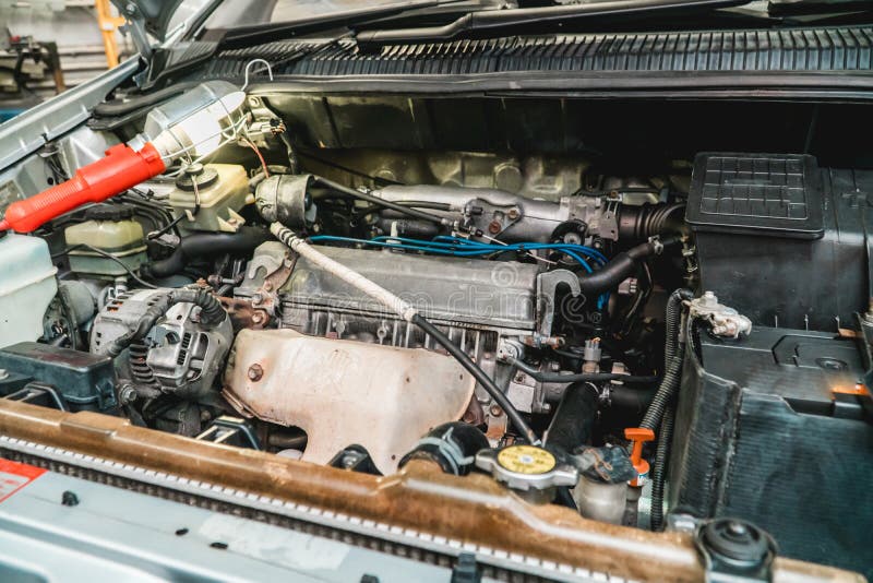The bright photo of an automobile motor compartment close up royalty free stock photos