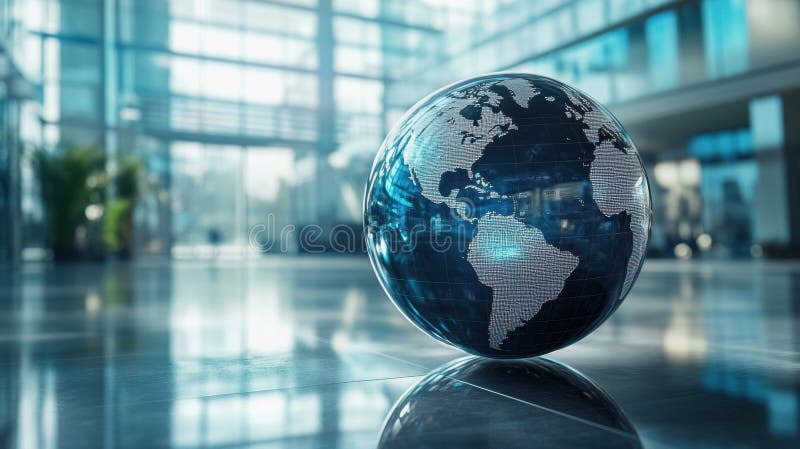 Bright photo of globe in an indoor setting exploring global themes royalty free illustration