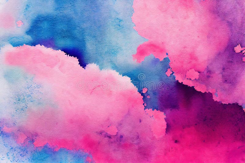 Bright Pink and Blue Watercolor Clouds Background Digital Illustration