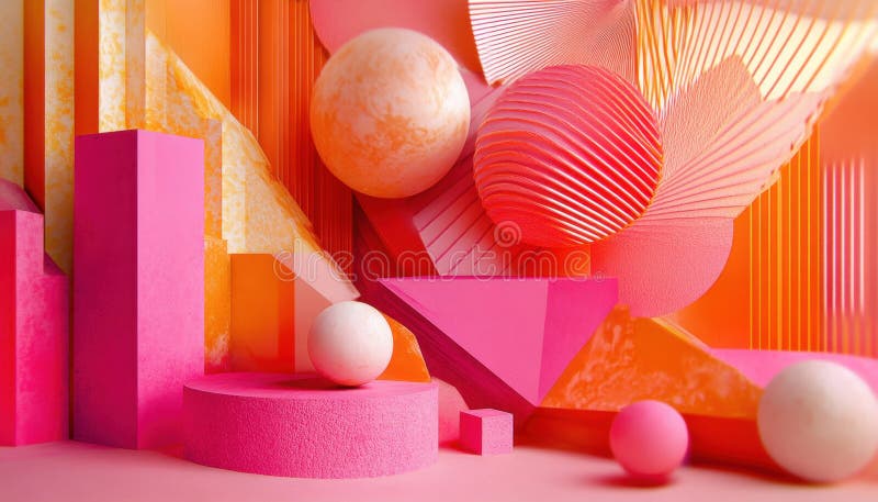 Formele geometrice colorate creează o compoziție abstractă într-un studio vibrant care setează royalty free stock image