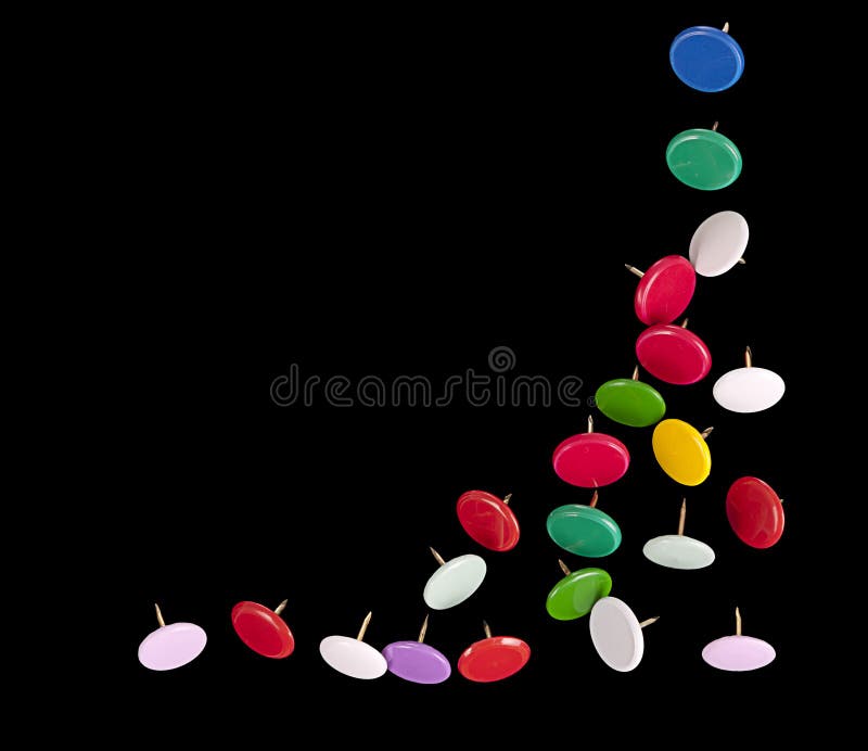 Bright, Plastic Covered Drawing Pins Over Black Stock Photo Image of