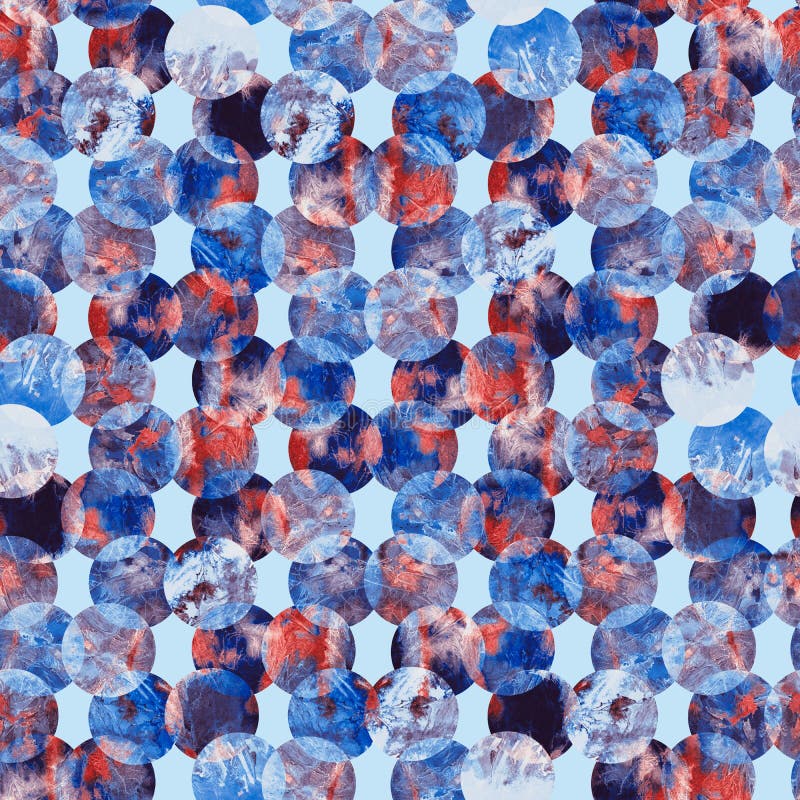Bright polka dot abstract grunge colorful splashes texture watercolor seamless pattern design in blue, purple stock image