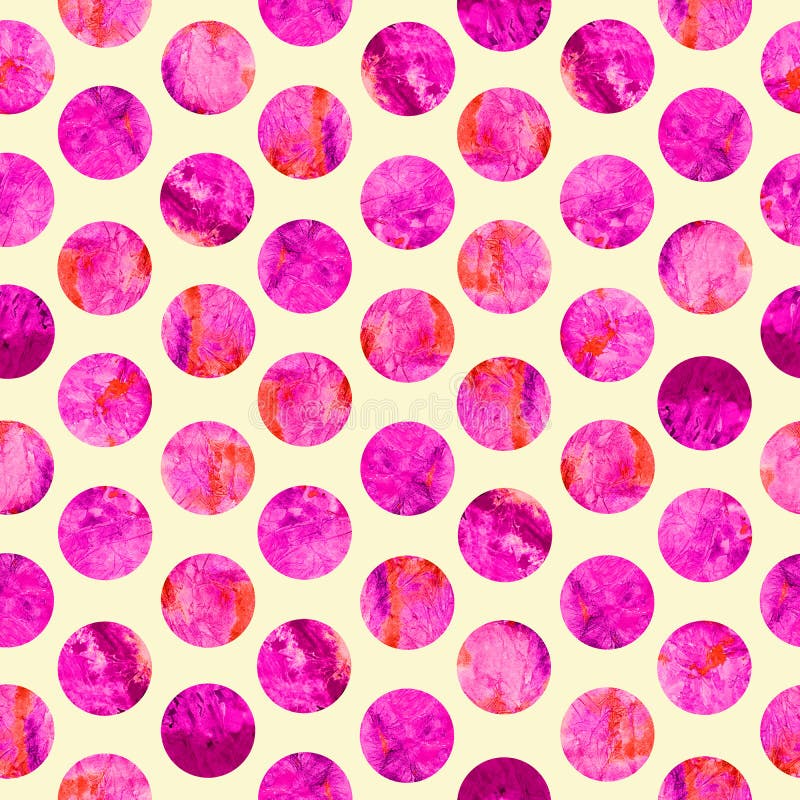 Bright polka dot abstract grunge colorful splashes texture watercolor seamless pattern design in pink, red colors palette royalty free stock image