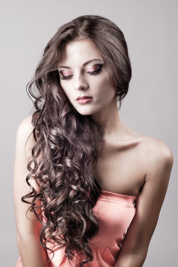 Bright purple eye evening make-up, portrait