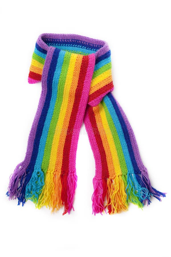 Bright rainbow knitted scarf