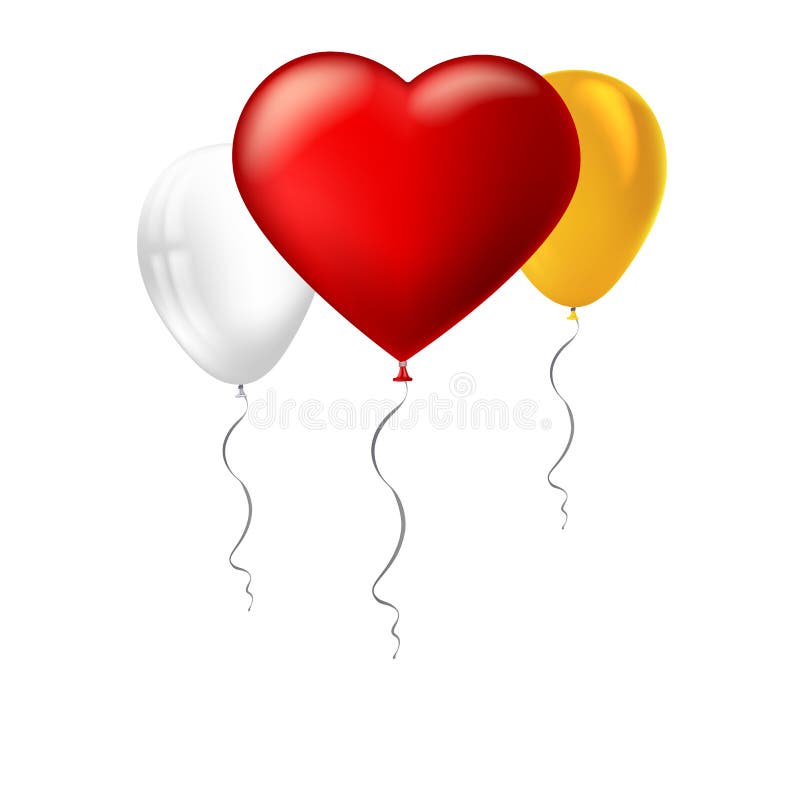 Bright red heart, the inflatable balloon in the shape of a big heart with tape, ribbon and other colored inflatable