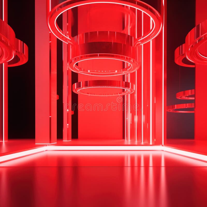 Bright Red Light Empty Postament Modern Style Fashion Display