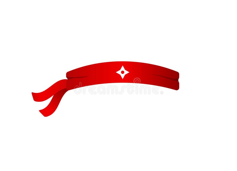 Bright red ninja headband with white star symbol on plain background stock illustration