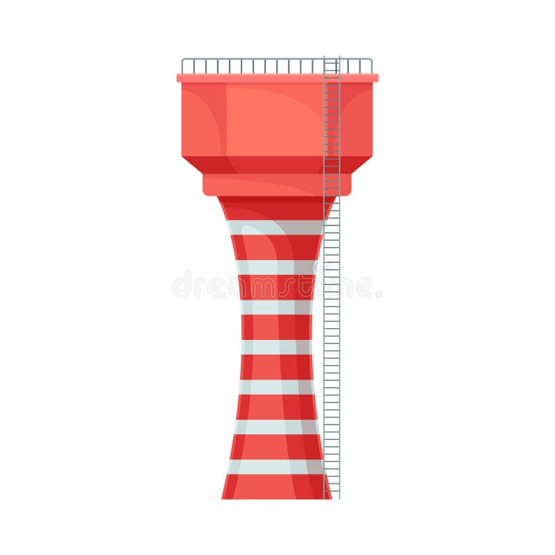 Bright Red And White Striped Water Tower Flat Vector Illustration