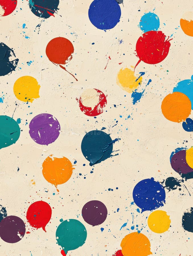 Bright round paint spots arranged on a light beige background, creating a playful and vibrant composition with minimal royalty free stock photo