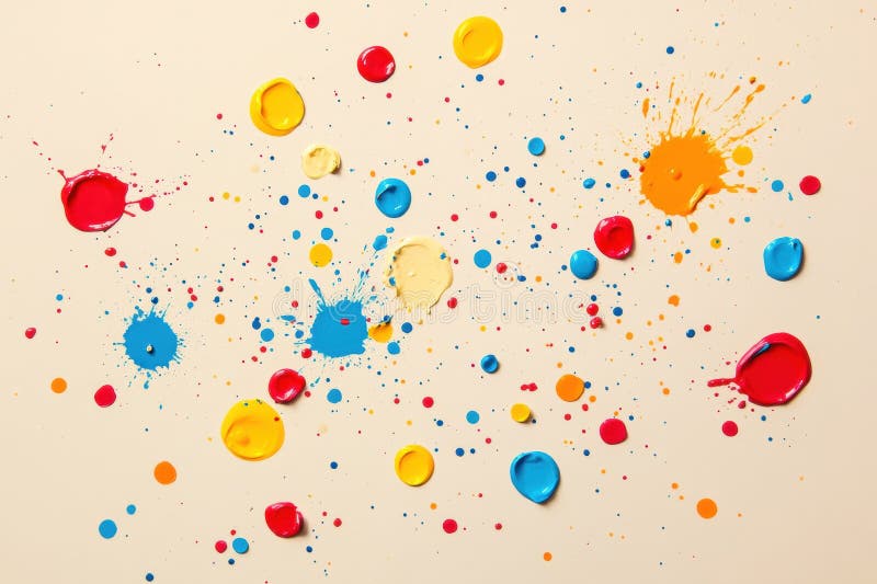 Bright round paint spots create an artistic splash on a light beige background enhancing vibrant colors and minimalistic royalty free stock images