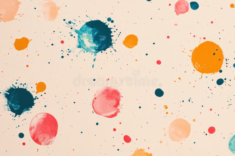 Bright round paint spots create a colorful texture on a light beige background with minimal splash effects evident royalty free stock images