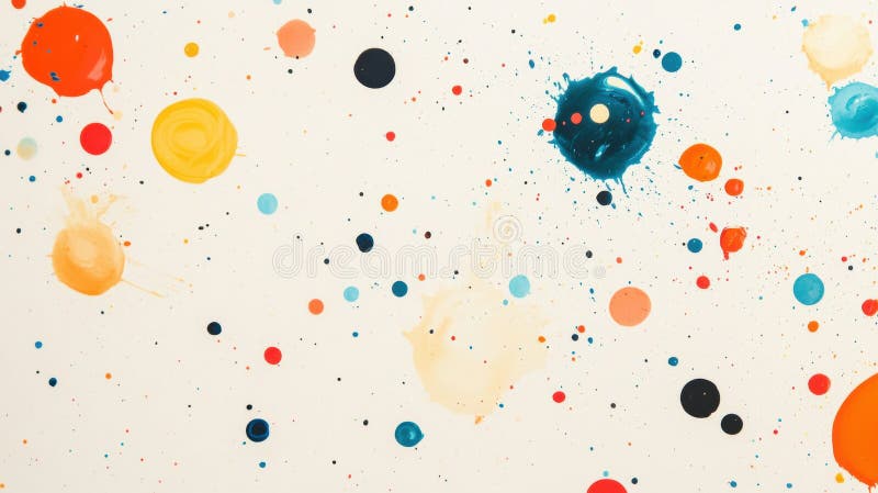Bright round paint spots create a vibrant pattern on a light beige background with minimal splash effects across the stock illustration