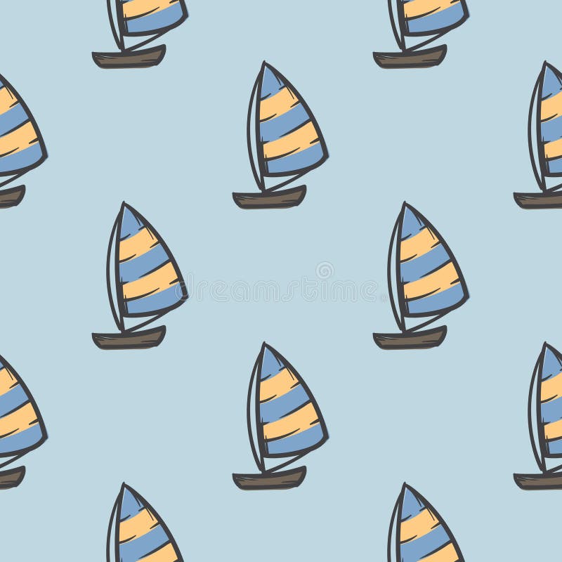 Bright seamless summer pattern with sailboats. Vector editable background for gift paper. stock illustration
