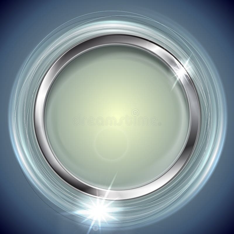 Bright shiny background with metal circle frame stock illustration