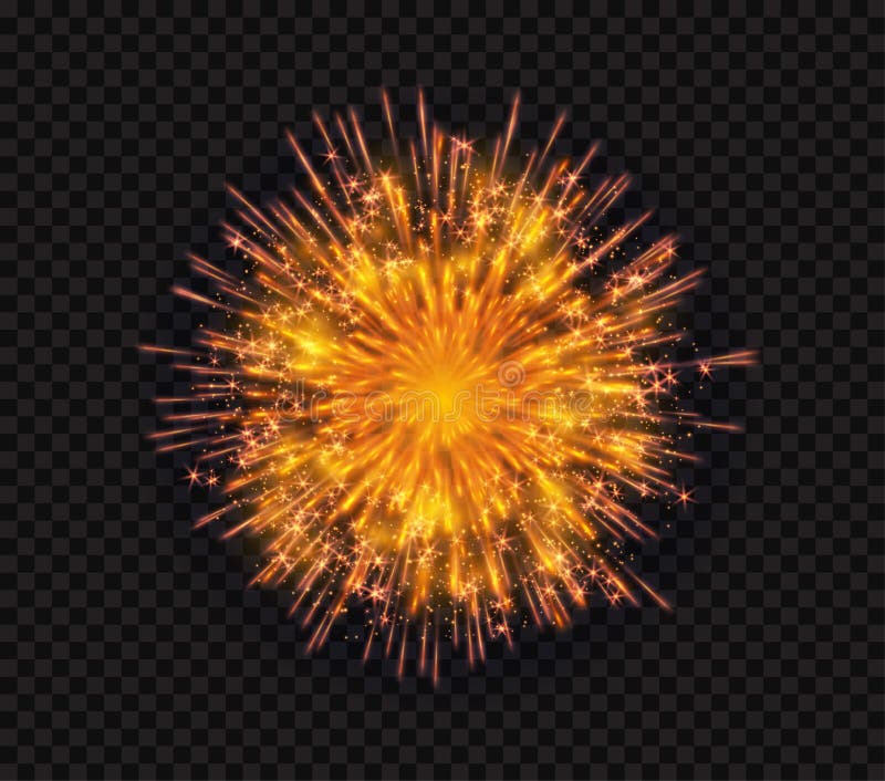 Bright shiny sparkling flash firework salute isolated on black background. Vector illustration stock illustration
