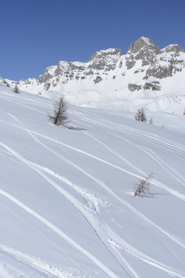 Cima Uomo and snowy slope, Falcade