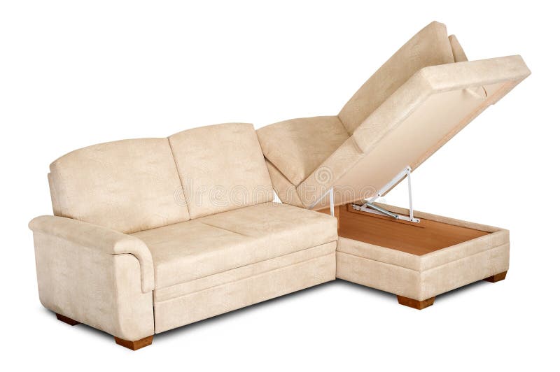 Bright sofa with an open box