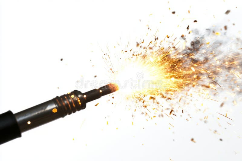 Bright spark ignites from a pointed metal tip. The explosive moment showcases energy and motion. This dynamic image stock images