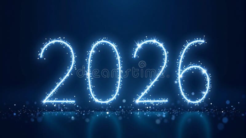 2026 bright sparkling blue numbers on dark blue festive background stock illustration